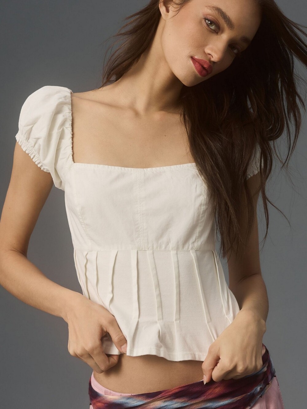 Anthropologie Puffed Cap-Sleeve Corset Top In White Size Medium